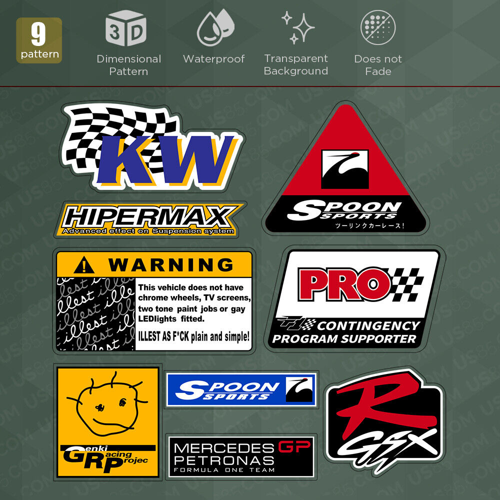 Personality Car Sticker KW Spoon Sports Hipermax F1 Funny Cute 3D Decal Stripe