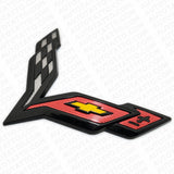 For Corvette C7 2014-2019 Gloss Black Front & Rear Set Cross Flags Emblem Sport