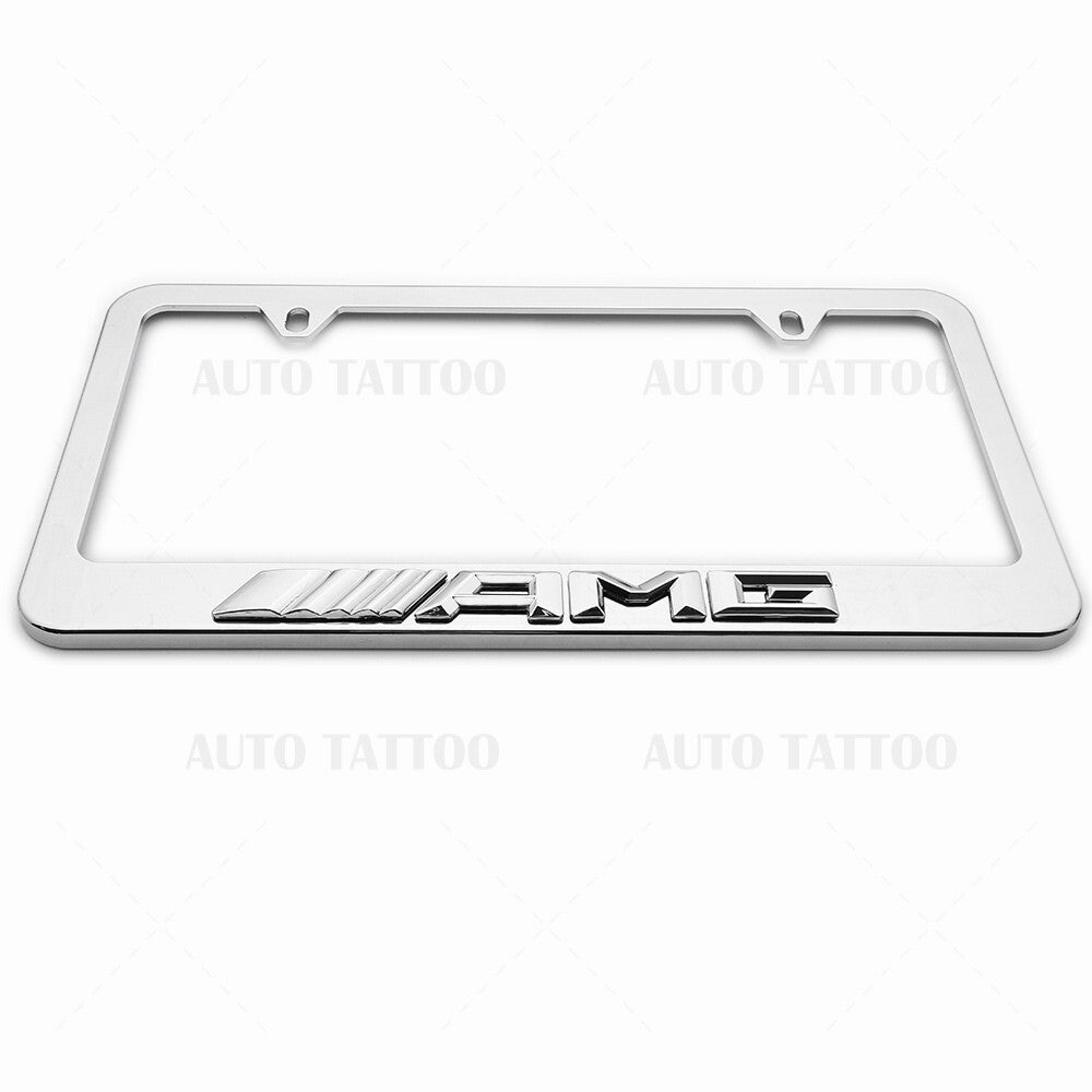 1x Mercedes-AMG 3D Mirror Chrome License Plate Frame Cover Decorate + Screw Caps