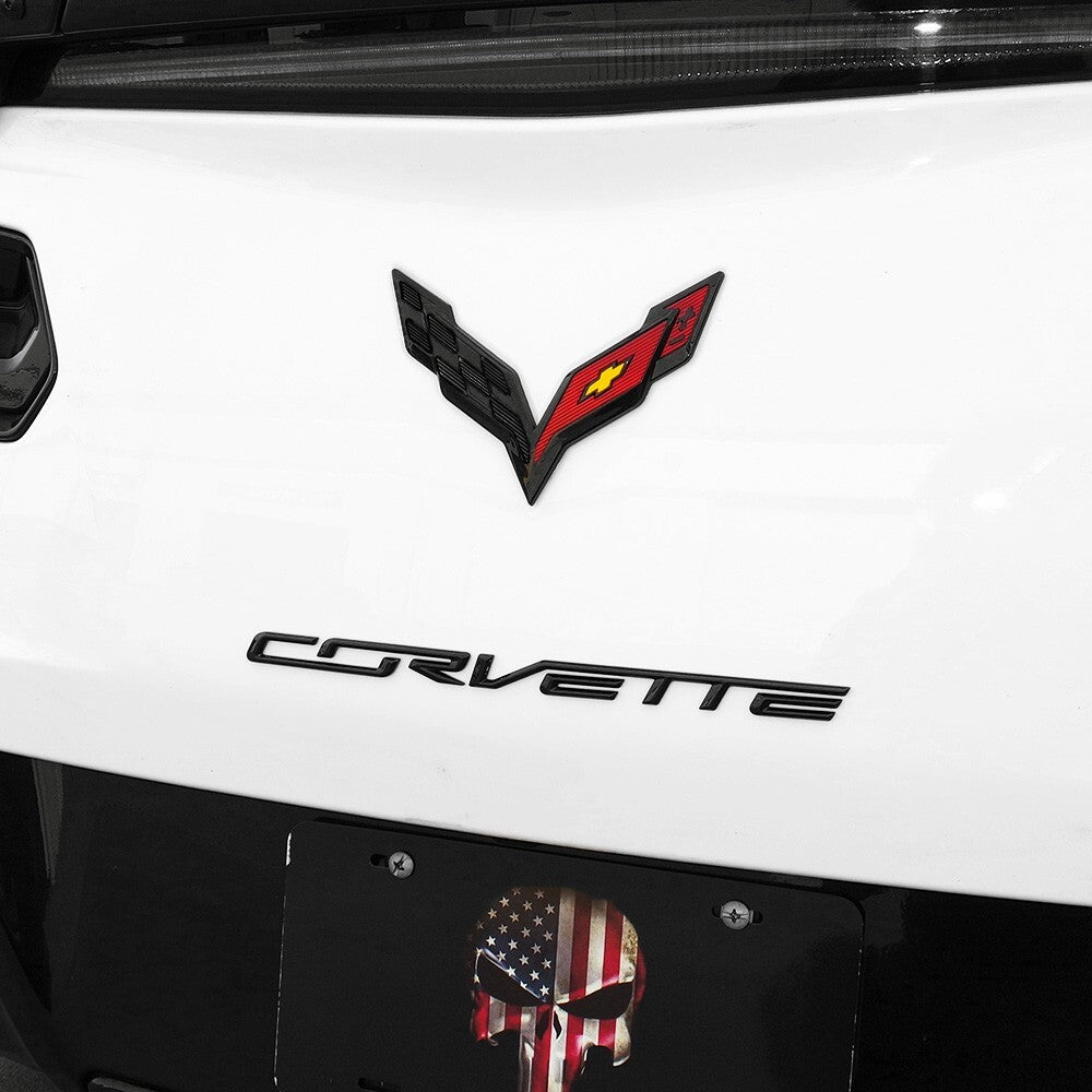 For 14-19 Corvette C7 R Z06 Gloss Black Rear Bumper Letter Badge Emblem Sport