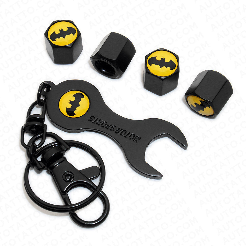 4pcs Hex Batman Tire Wheel Air Stem Dust Valve Caps Cover Wrench Keychain Keychain