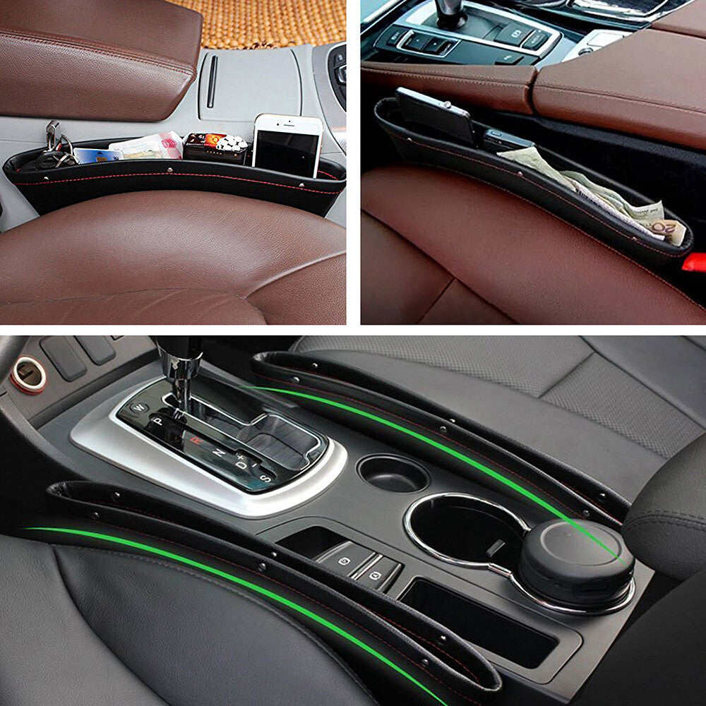 2x Leather Catch Caddy Car Seat Console Gap Filler Side Organizer Pocket Storage