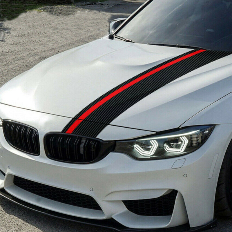 Universal Car Rally Racing Stripes Front Hood 5D Carbon Fiber Decal Wrap Sticker