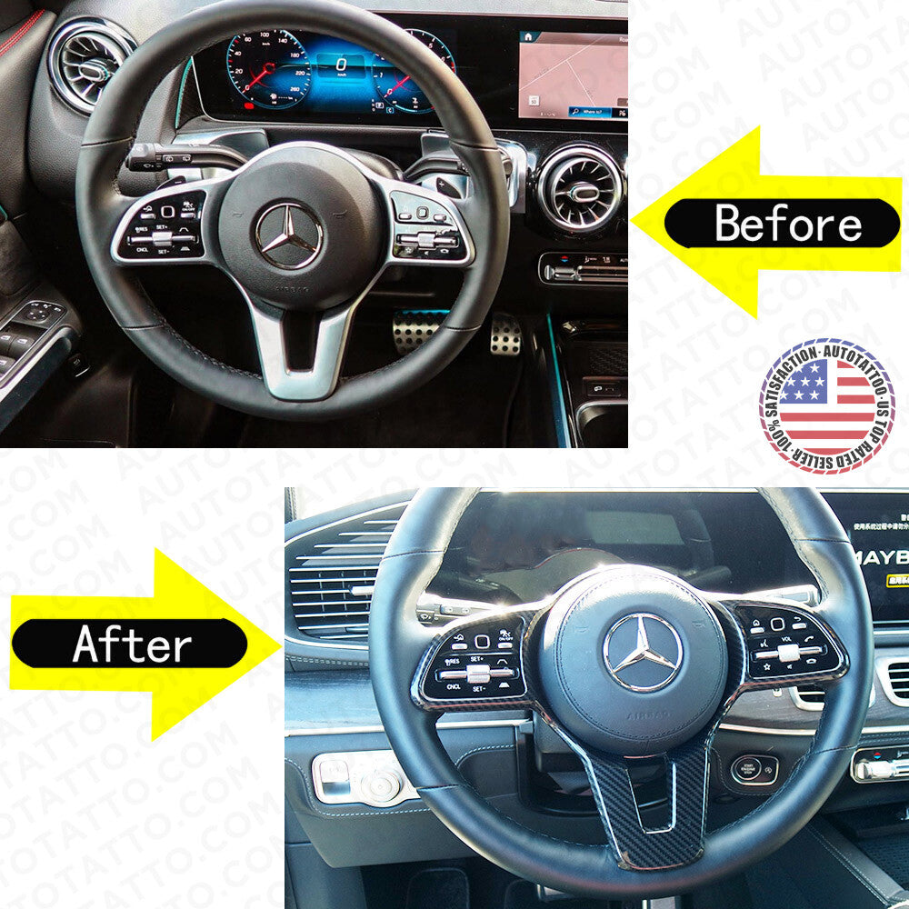 Mercedes A C CLA GLB GLC GLE Carbon Fiber Style Steering Wheel Cover Trim Sport