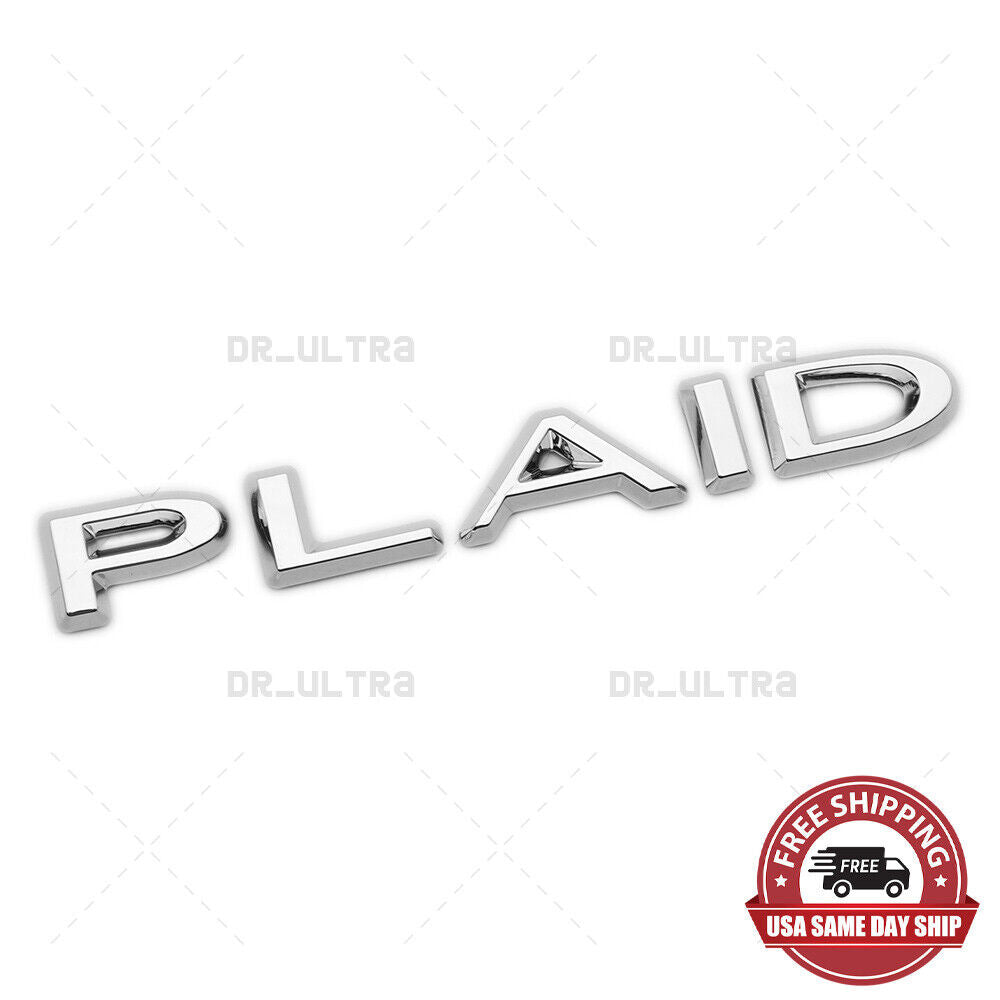 Tesla Model 3 S X Y Rear Tailgate Lid Plaid Nameplate Logo Badge Emblem Chrome