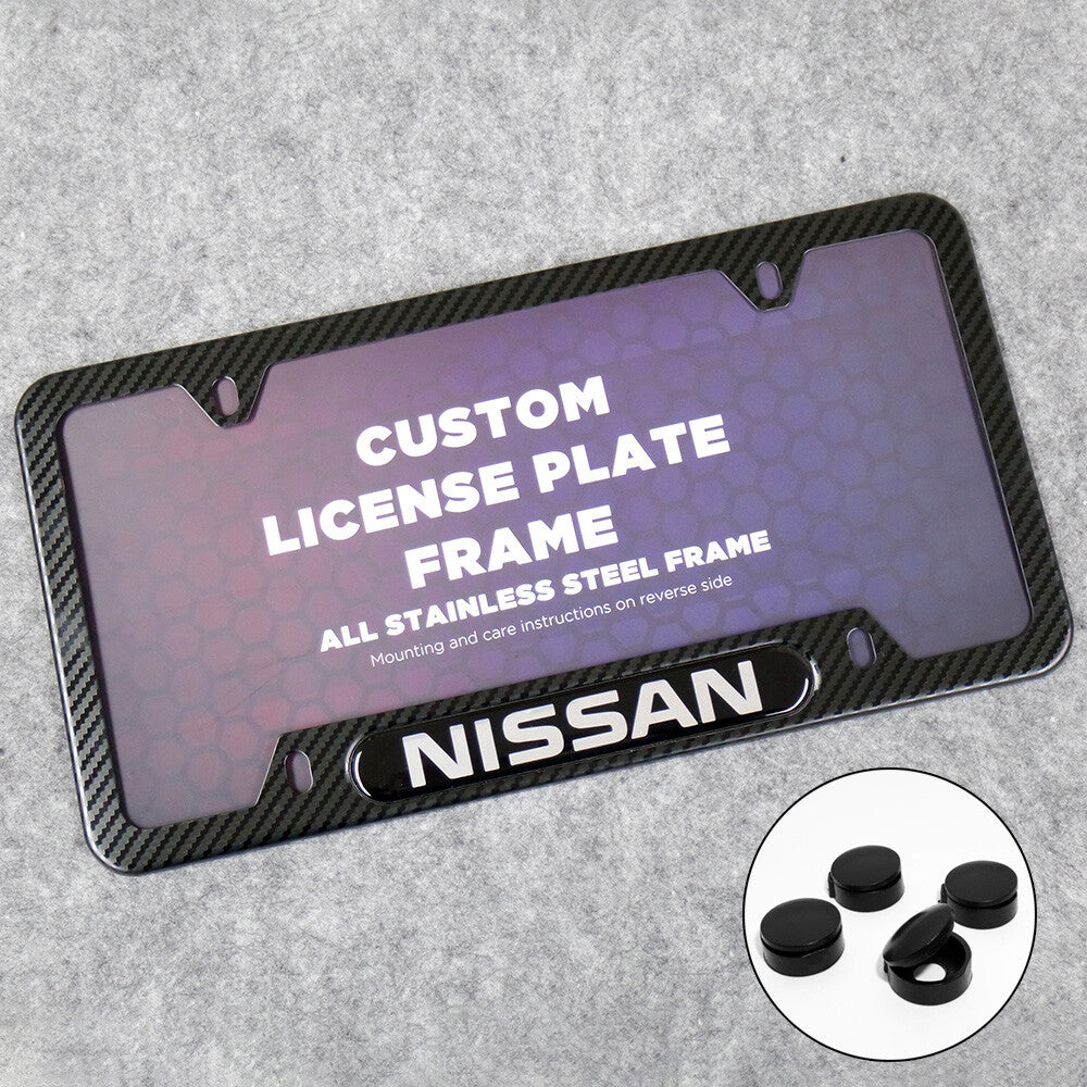 For Nissan Sport Front or Rear Carbon Fiber Texture License Plate Frame Cover