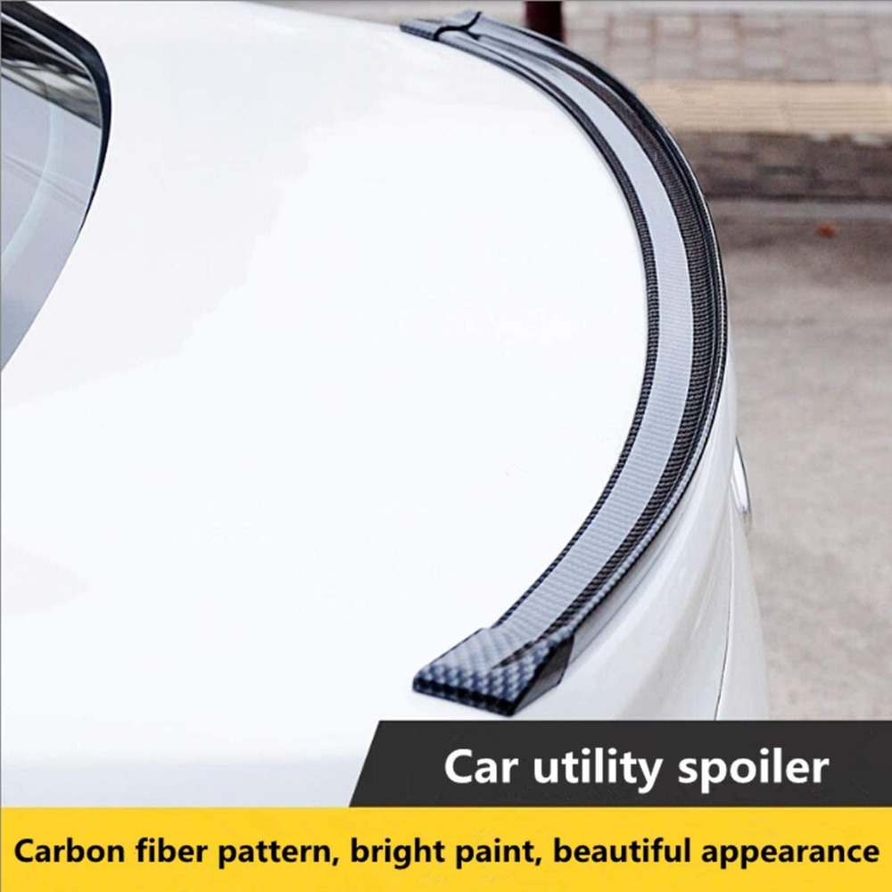 Universal 4.9ft Carbon Fiber PU Car Rear Roof Trunk Spoiler Wing Lip Sticker Kit
