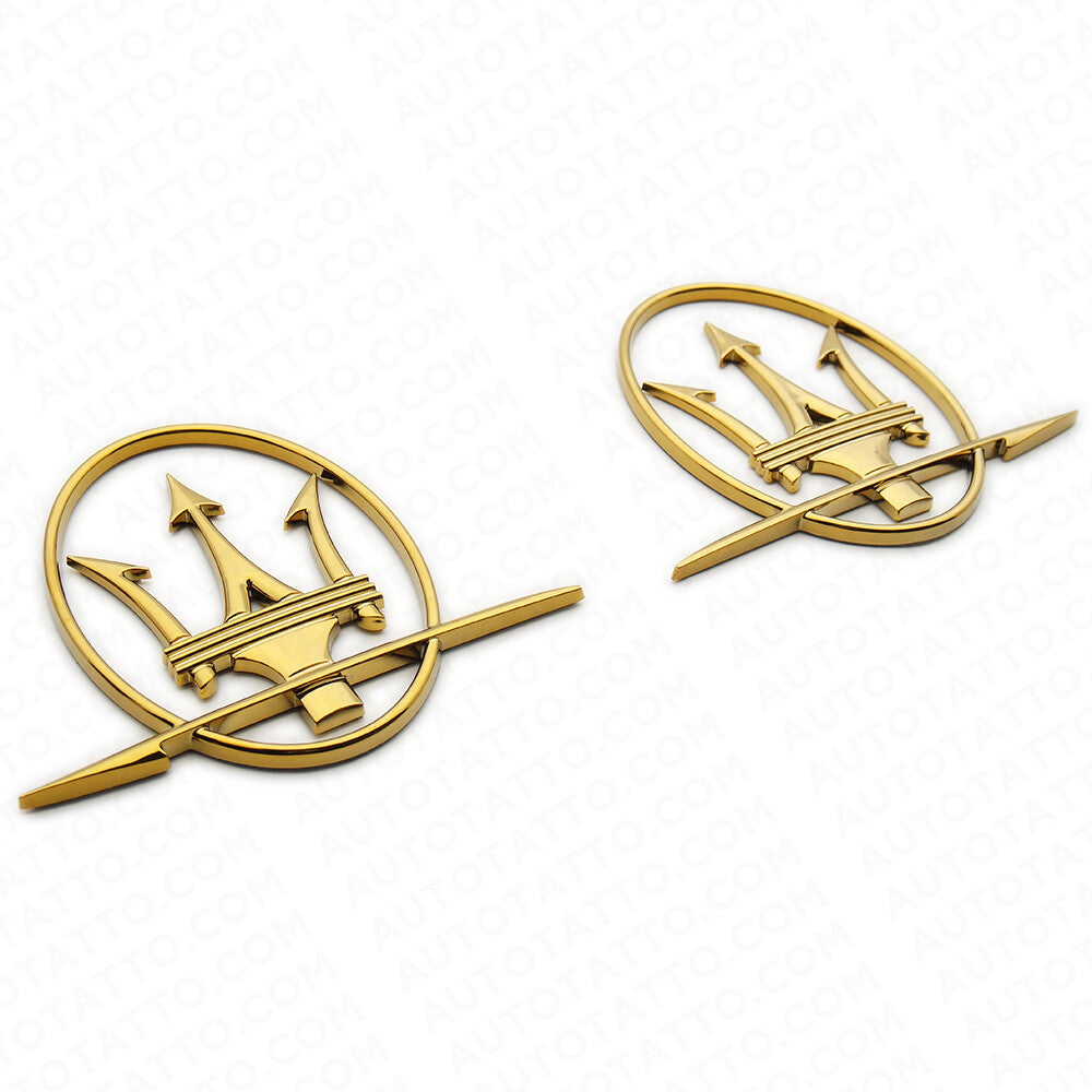 Set Maserati Left Right Side Quarter Panel Rear Logo Badge Emblem Sport Gold