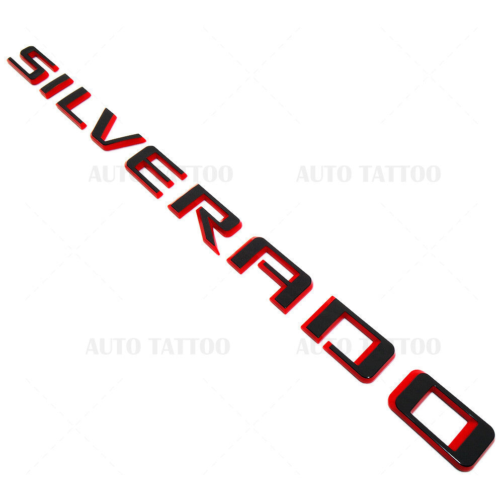 2x 19-22 Silverado Redline Fender Letter Logo Emblem Badge Z71 LT LTZ Black Red