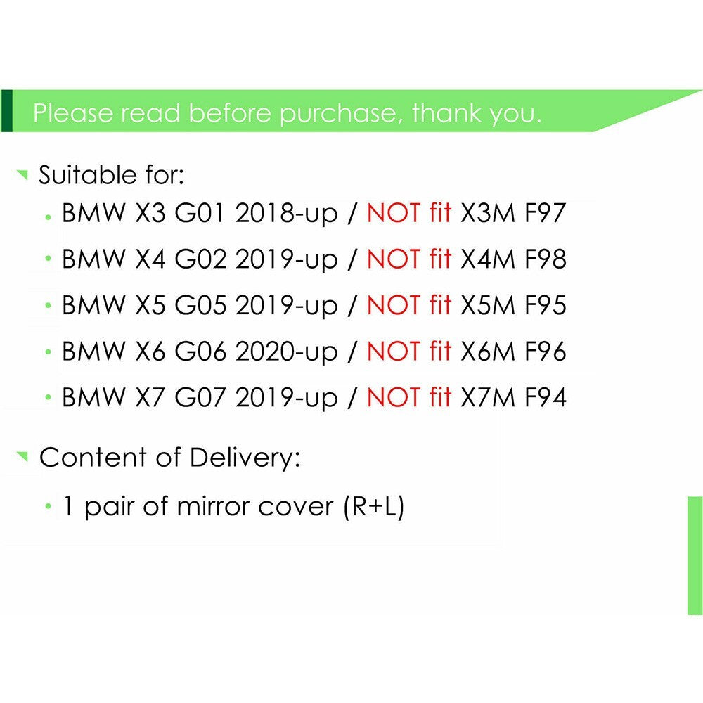 Real Carbon Fiber Style Mirror Cover Cap BMW X3 X4 X5 X6 X7 G01 G02 G03 G05 G06