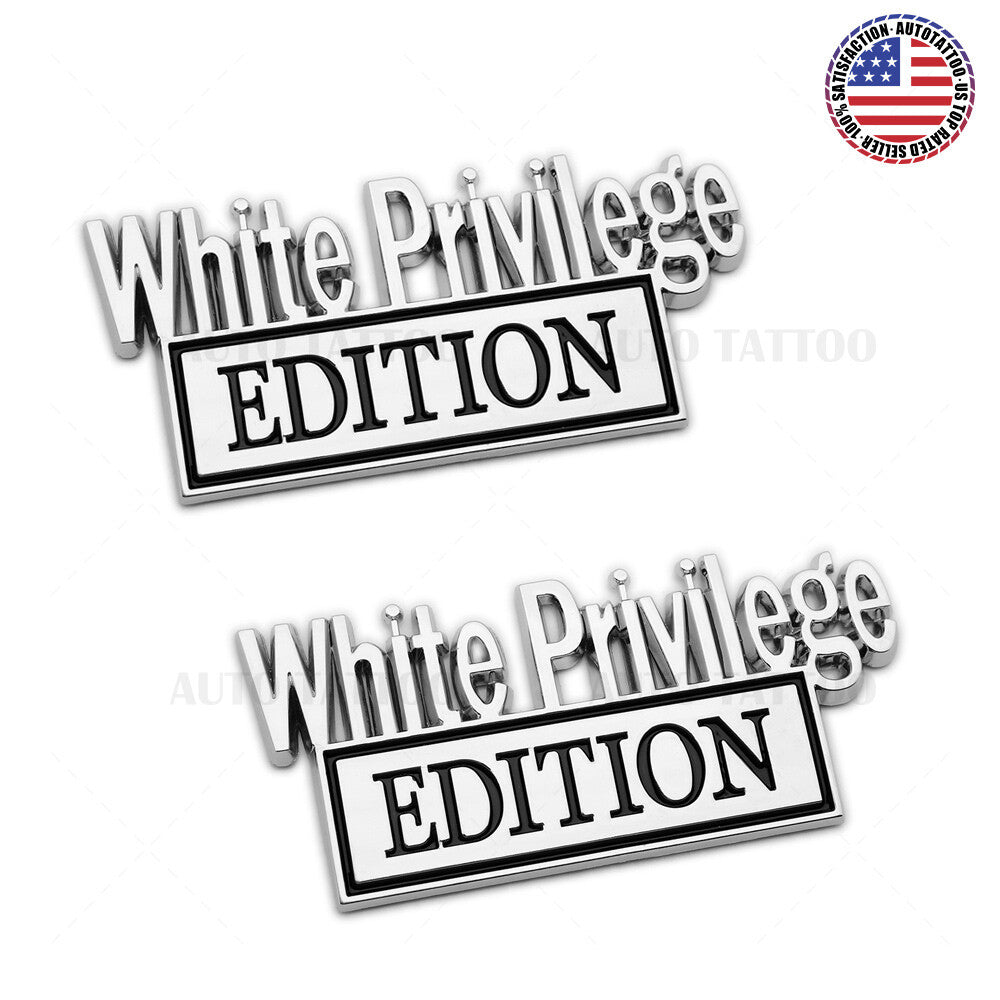 2Pcs WHITE PRIVILEGE Edition 3D Car Truck Emblem Badge Sticker Decal Decorate