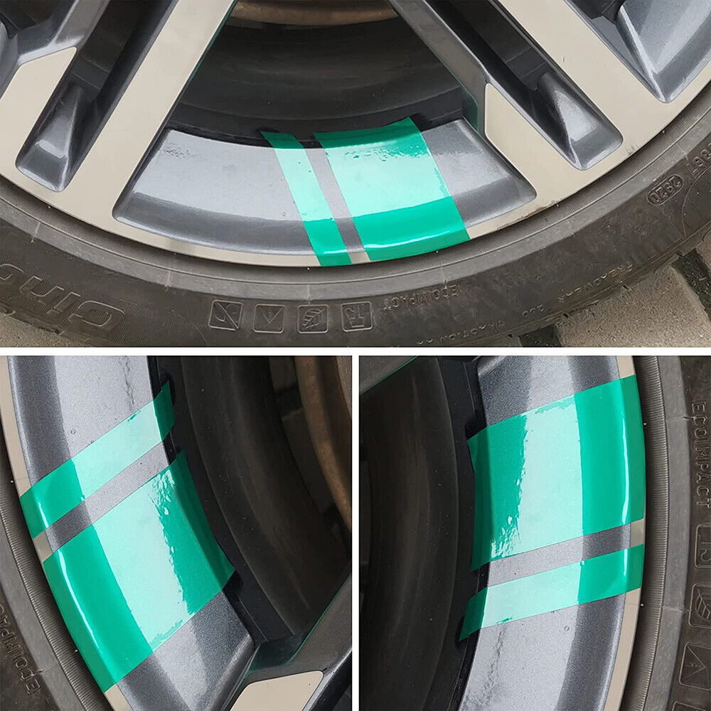 6pcs Car Wheels Tire Rim Vinyl Decal Racing Stripes Sport Decorate Sticker Green