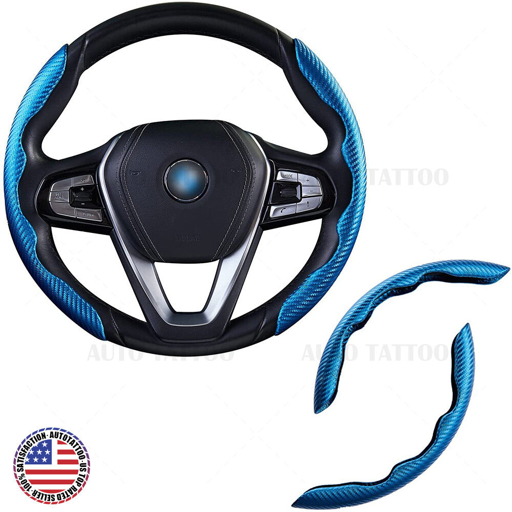 Universal Blue Carbon Fiber Car Steering Wheel Cover Non Slip Protector Decorate