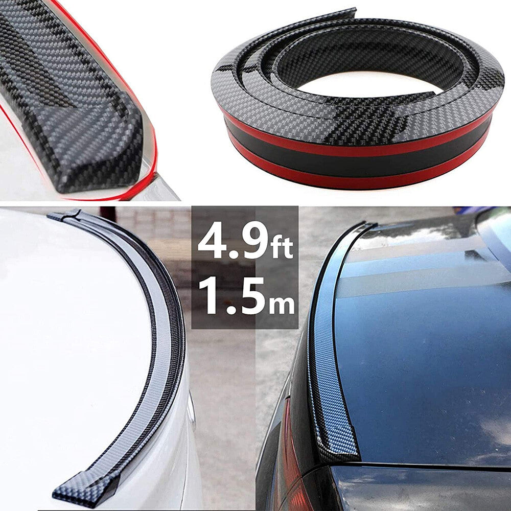 Universal 4.9ft Carbon Fiber PU Car Rear Roof Trunk Spoiler Wing Lip Sticker Kit