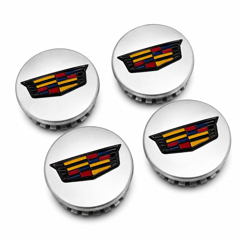 4x Cadillac ATS CTS DTS SRX STS XLR XTS 67mm Wheel Center Caps Silver & Black