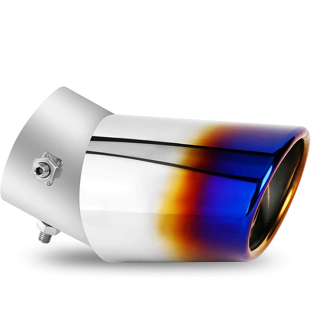 Universal Car Exhaust Blue Burnt Pipe Tip Rear Tail Muffler Stainless Curved 3.5