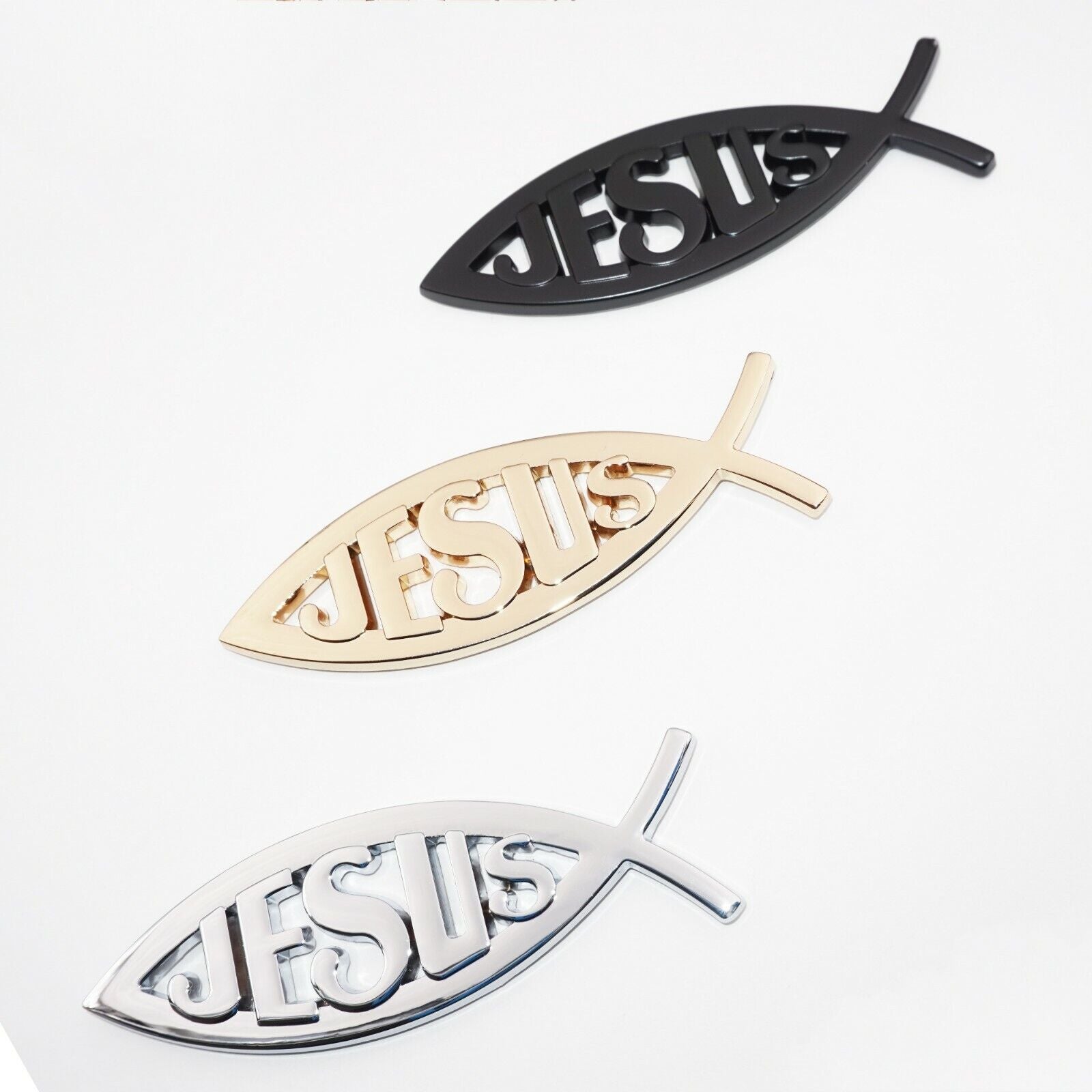 Universal 3D Fashion Metal Jesue Fish Cross Car Decal Sticker Decoration