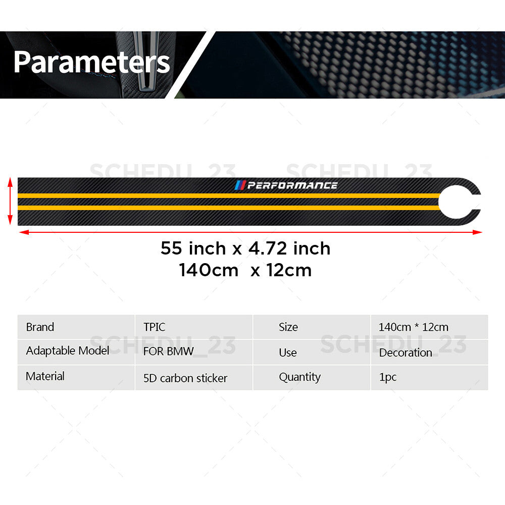 Yellow Carbon Fiber 5D Car Hood Sticker Stripe Decal For BMW Performance Sport