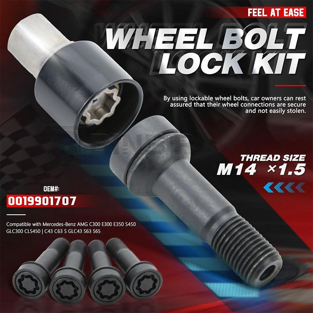 4pcs Mercedes-Benz AMG OEM M14 X 1.5 Anti-Theft Kit Lockable Wheel Bolt Lock Set
