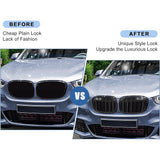 For BMW X1 F48 15-19 Front Bumper Gloss Black Racing Kidney Grille Double Slats