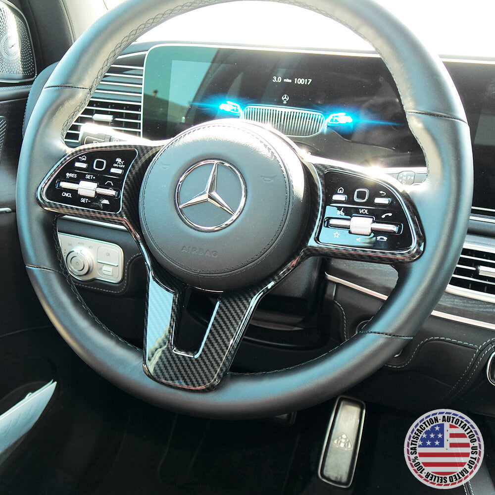 Mercedes A C CLA GLB GLC GLE Carbon Fiber Style Steering Wheel Cover Trim Sport