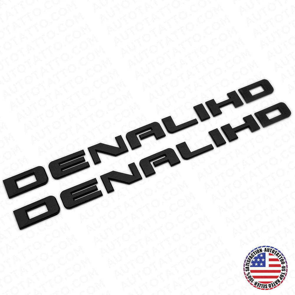 2x Denali HD Side Door Tailgate Letter Nameplate Emblem Badge GMC 3D Gloss Black