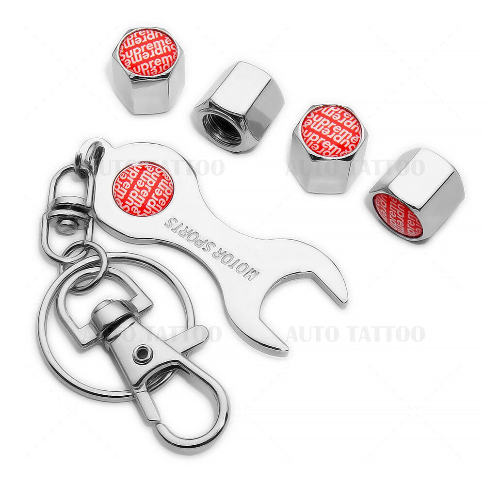 4pcs Universal Fashion Car Tire Wheels Air Stem Dust Valve Caps Cover + Keychain