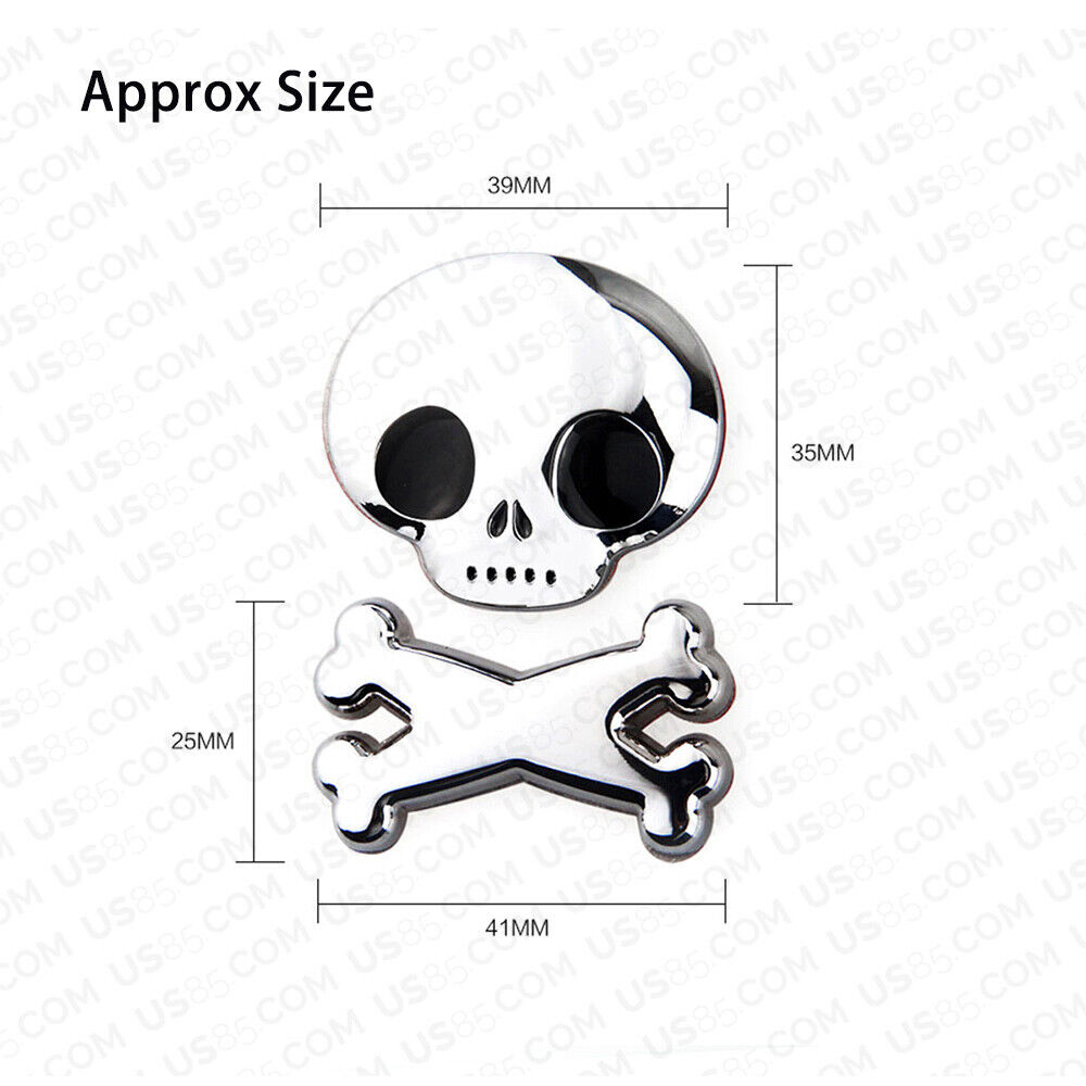 3D Fashion Metal Cute Skull w/ Bone Car Decal Badge Emblem Sticker Decoration