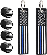 2 Pack American Flag Keychain Tag with 4 Pack American Flag Valve Stem Caps Gift