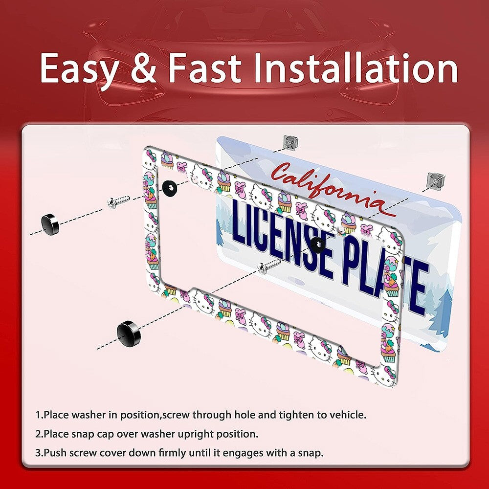 Cute Colorful Custom Hello Kitty License Plate Frame Cover Holder Decorate
