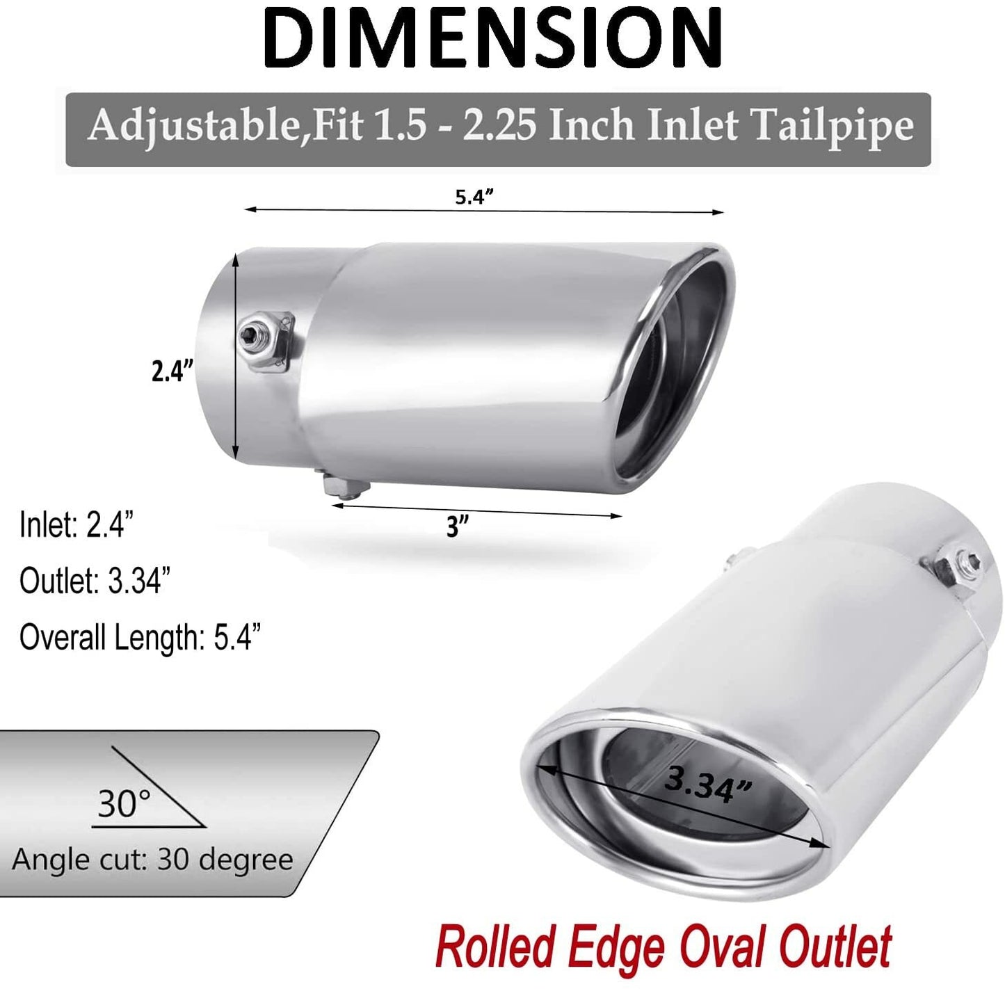 Universal Car Exhaust Pipe Tip Rear Tail Muffler Stainless Chrome 1.5" - 2.25"