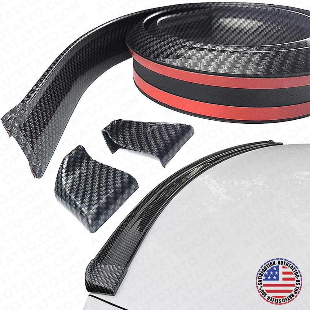 Universal 4.9ft Carbon Fiber PU Car Rear Roof Trunk Spoiler Wing Lip Sticker Kit