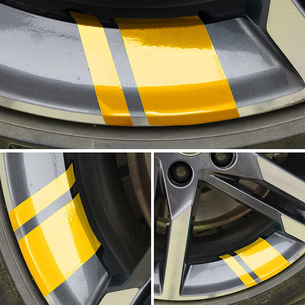 6x Car Wheels Tire Rim Vinyl Decal Racing Stripes Sport Decorate Sticker Yellow