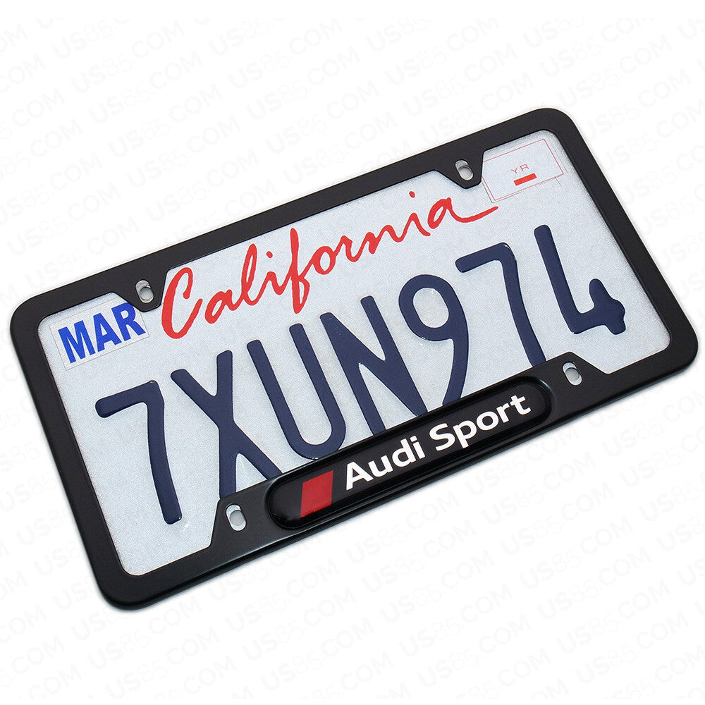 Black Stainless Steel Front Rear Emblem License Plate Frame Cover - Audi Sport