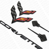 14-19 Corvette C7 Gloss Black Front Rear Fender Set Letter Badge Emblem Sport