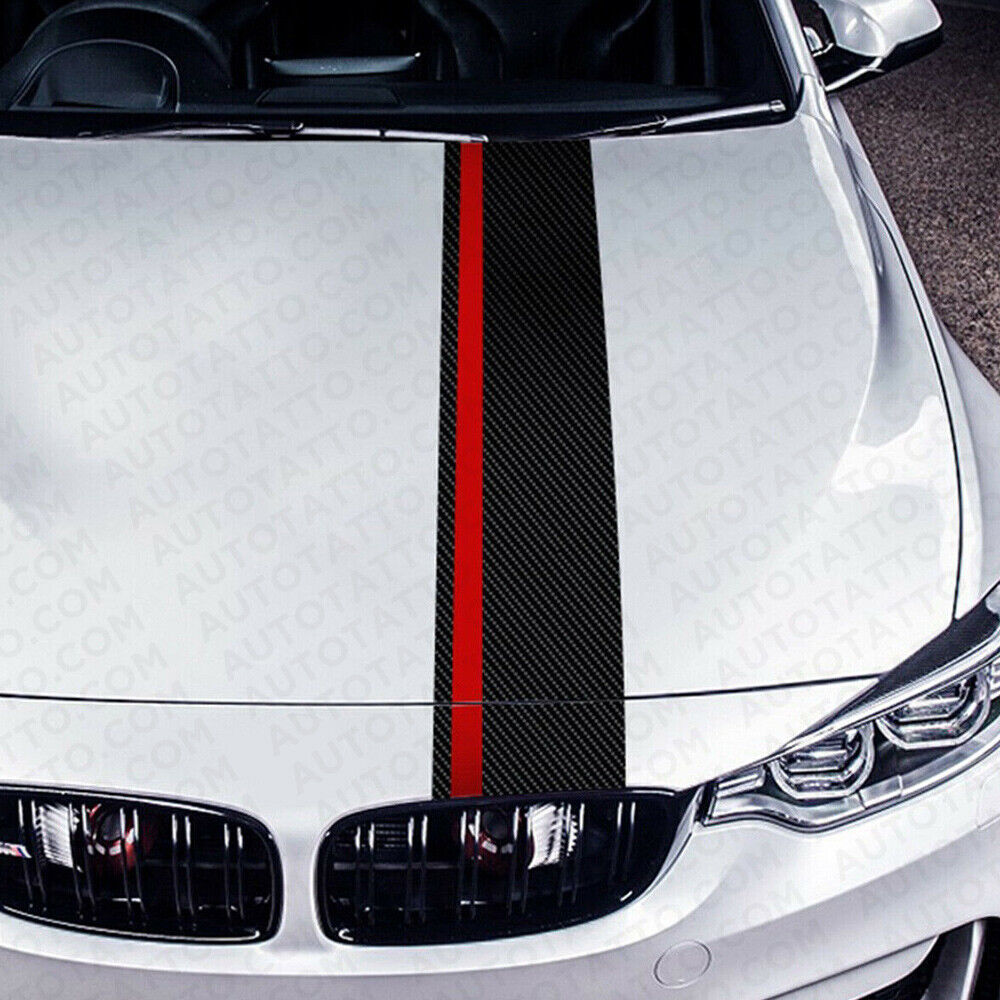 Universal Car Rally Racing Stripes Front Hood 5D Carbon Fiber Decal Wrap Sticker