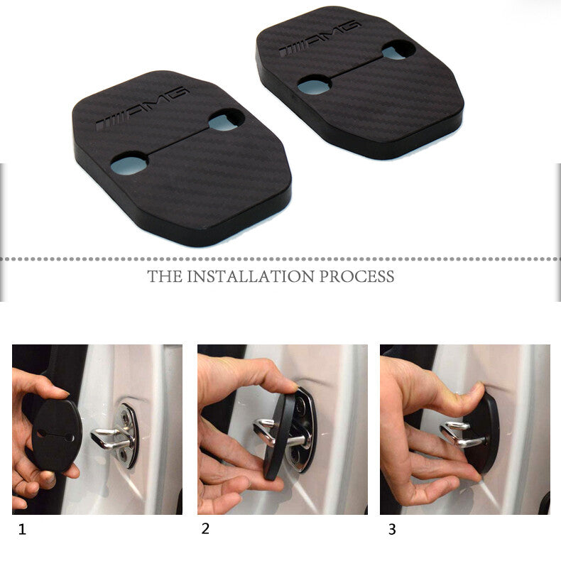 2X Carbon Fiber Texture Door Striker Cover Lock Buckle Cap For Mercedes-Benz AMG