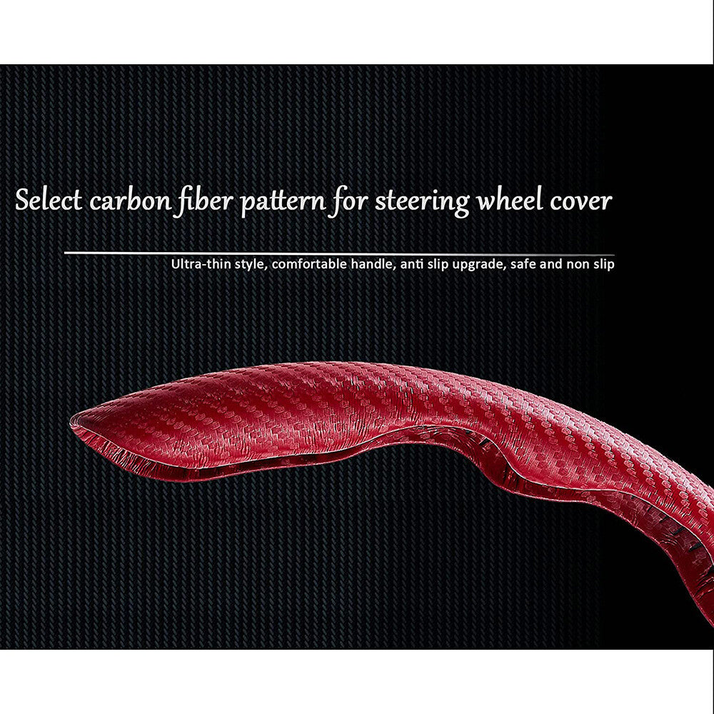 Universal Red Carbon Fiber Car Steering Wheel Cover Non Slip Protector Decorate