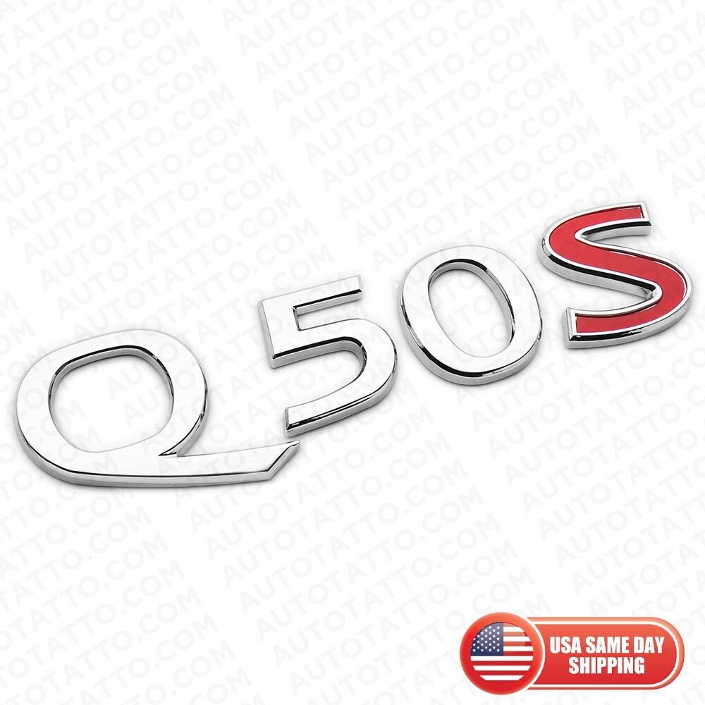 For Infiniti Q50S Rear Trunk Letter Badge Emblem Nameplate Sport Silver Chrome