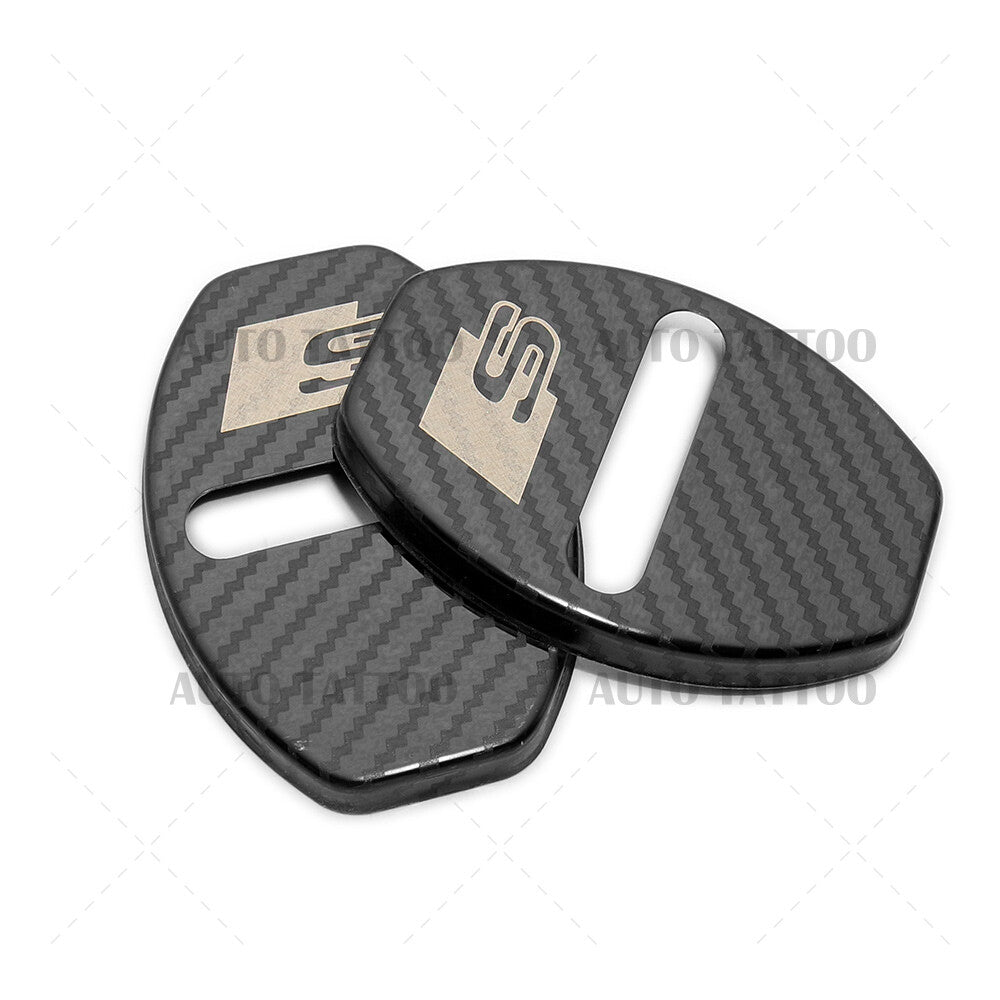 2x Audi S Carbon Fiber Texture Door Car Lock Protective Cover Sticker Decorate