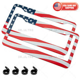 2x Universal Stainless Steel USA American Nations Flag Car License Plate Frame