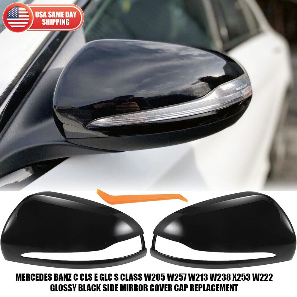 Gloss Black Mercedes W205 W213 X253 W222 C E S GLC Class Mirror Cover Replace