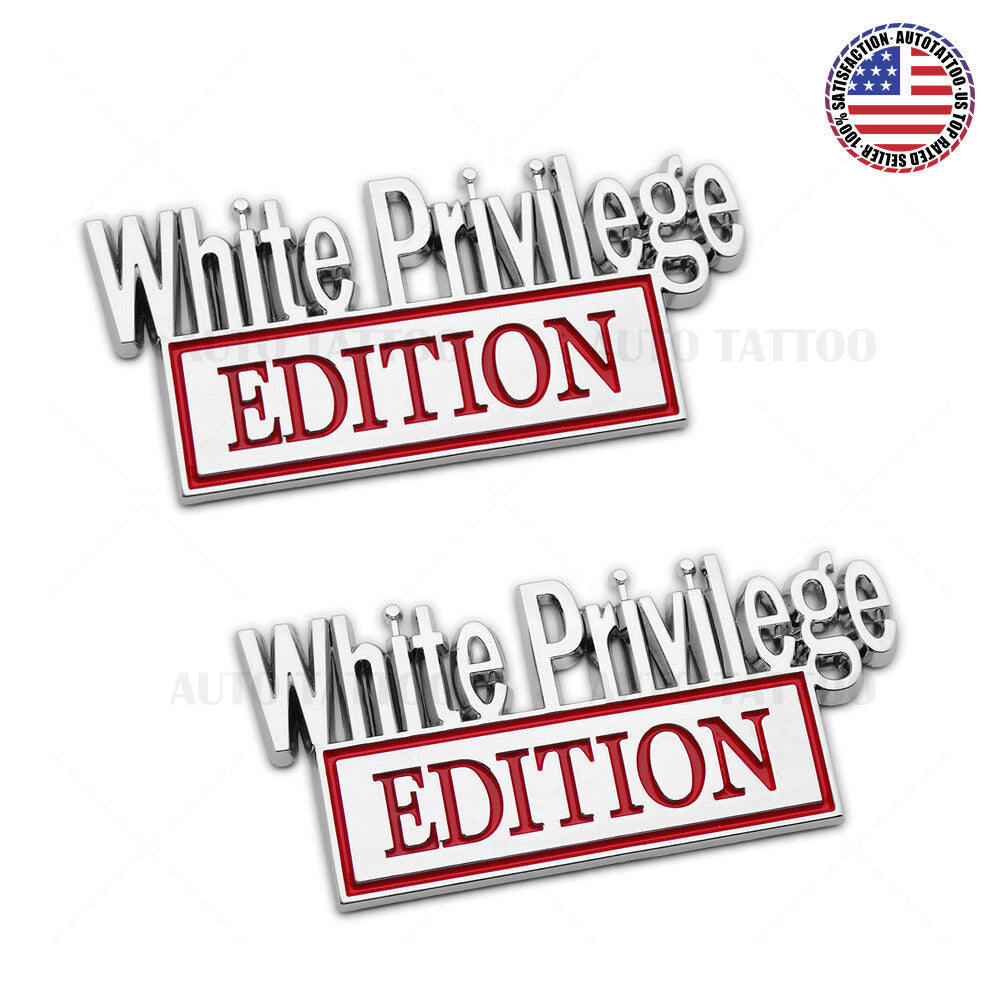 2Pcs WHITE PRIVILEGE Edition 3D Car Truck Emblem Badge Sticker Decal Decorate