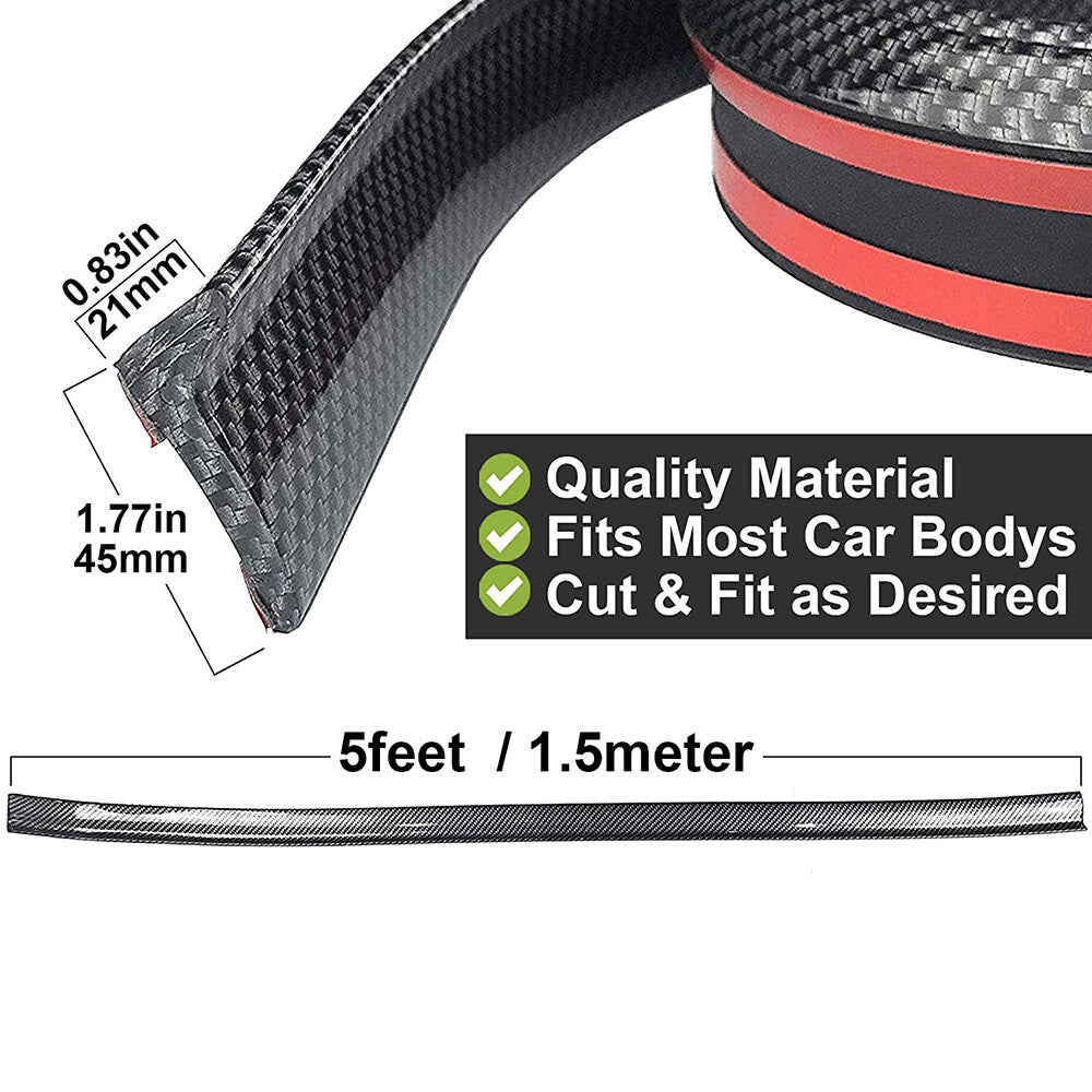 Universal 4.9ft Carbon Fiber PU Car Rear Roof Trunk Spoiler Wing Lip Sticker Kit