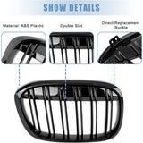 For BMW X1 F48 15-19 Front Bumper Gloss Black Racing Kidney Grille Double Slats