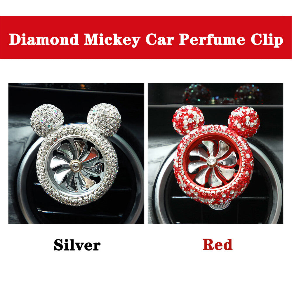 Crystal Bling Diamond Fragrance Mickey Fan Car Air Fresher Vent Perfume Clip