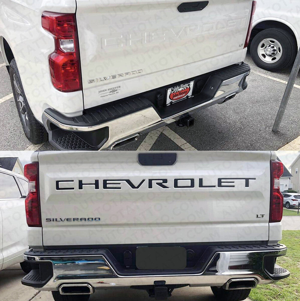 19-22 Silverado CHEVROLET Tailgate Insert 3D Letter Badge Nameplate Emblem Black