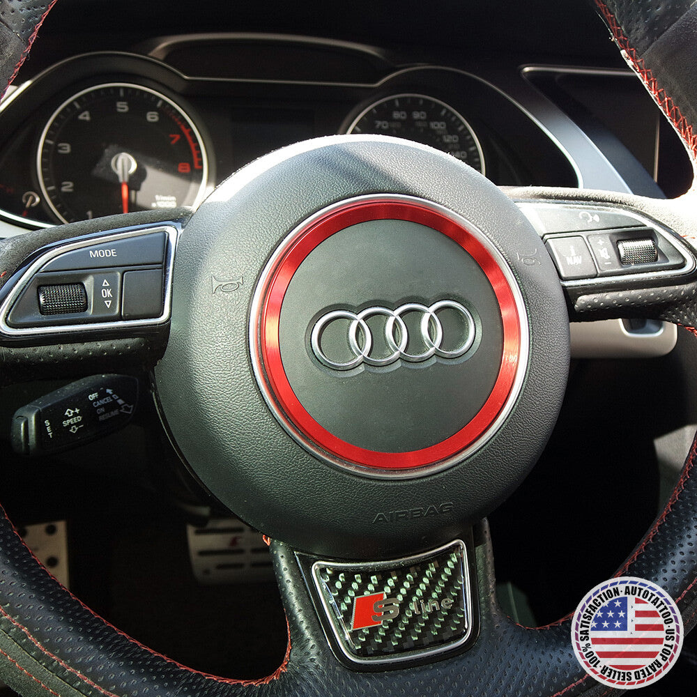 Audi Aluminum Steering Wheel Ring Logo Badge Sticker Emblem Decoration - Red