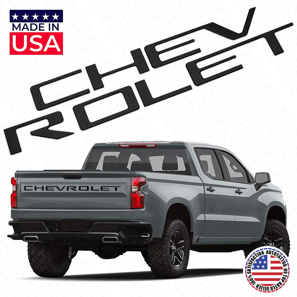 19-22 Silverado CHEVROLET Tailgate Insert 3D Letter Badge Nameplate Emblem Black