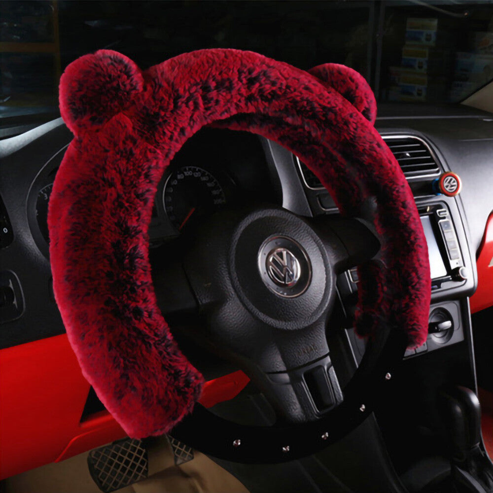 Universal Soft Warm Ears Faux Rabbit Fur Car Steering Wheel Cover for Decoration